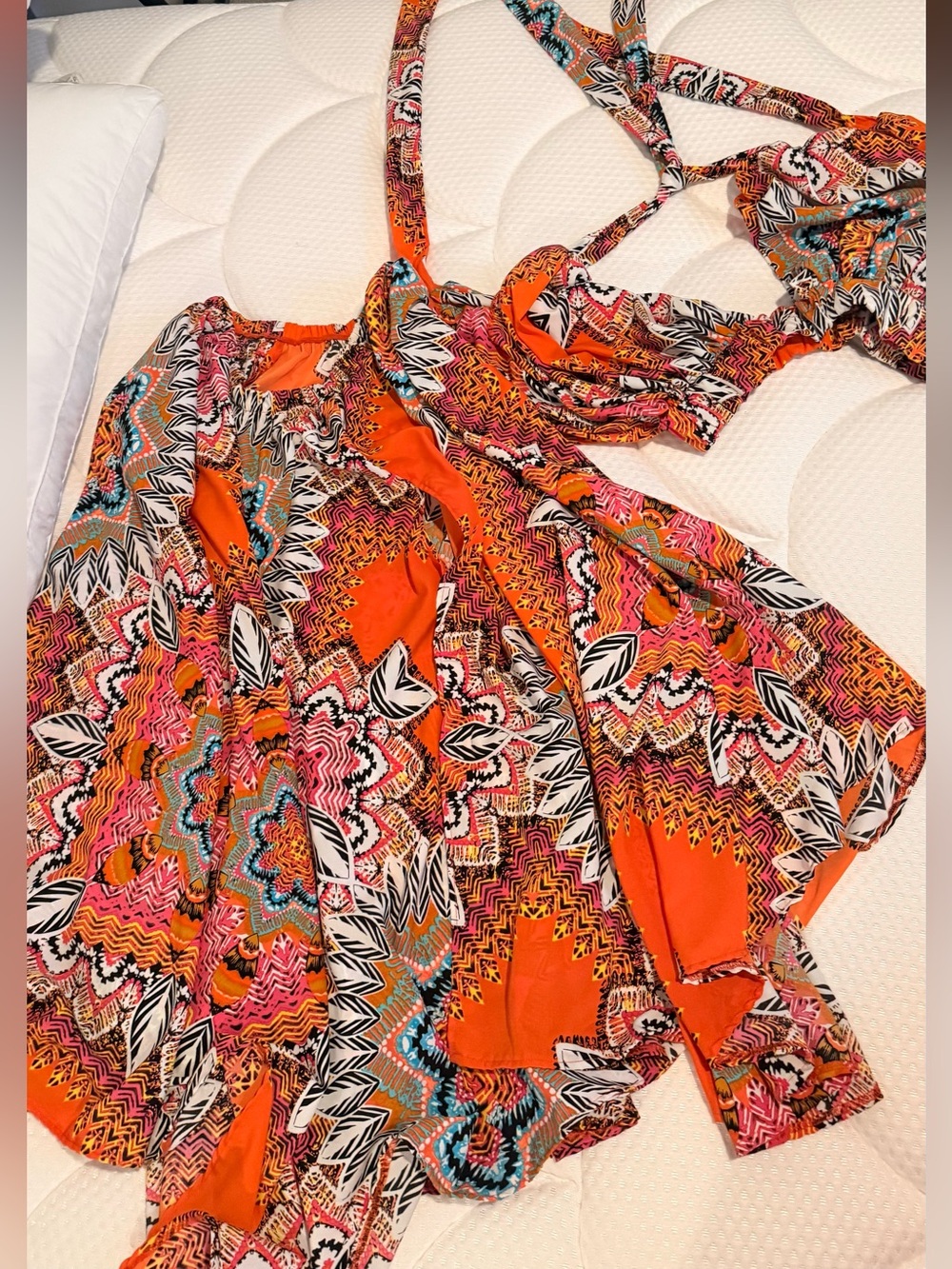 Women's Orange Printed Halter Top - Vibrant Summer Style